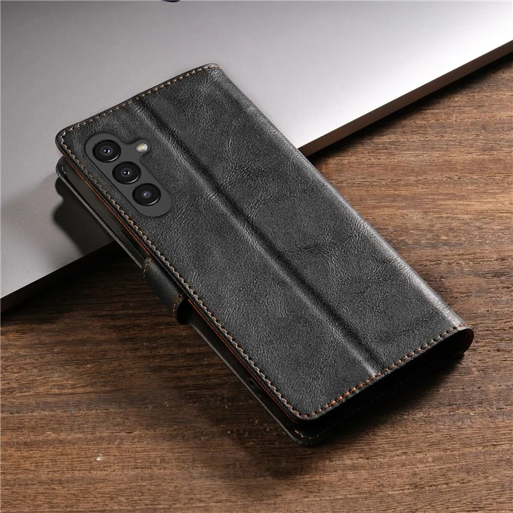 N.BEKUS CSJ-001 For 	Samsung Galaxy A56 5G Stand Case PU Leather Wallet Phone Cover - Black