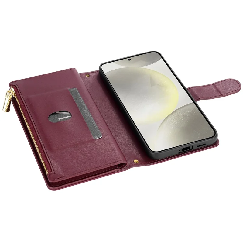 For Samsung Galaxy A56 5G Case Rhombus Stitching Leather Wallet Phone Cover with Long  /  Short Strap - Wine Red