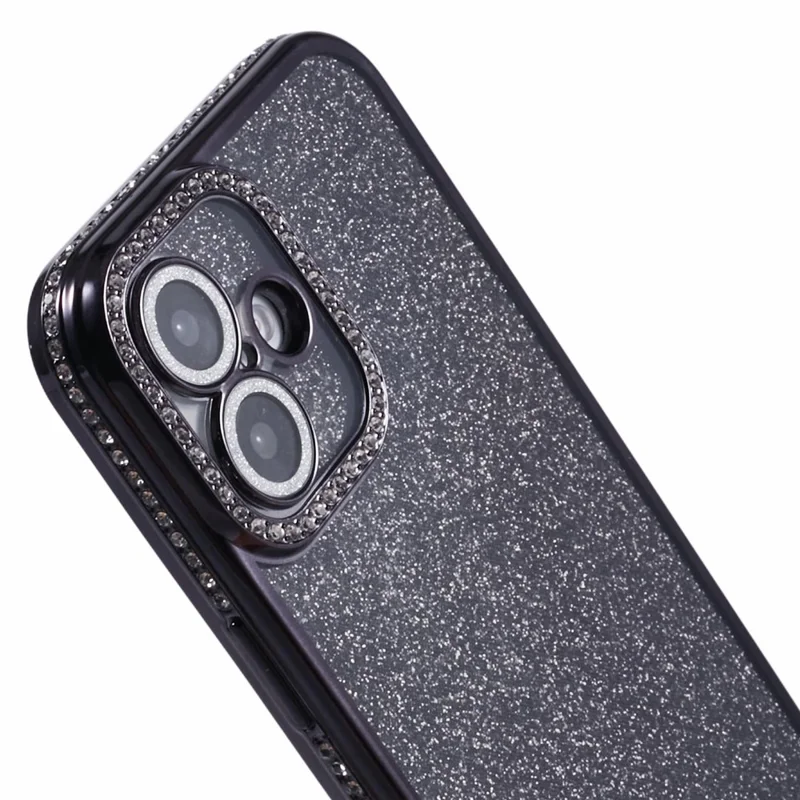 Für Apple iPhone 16 Vollschutzgehäuse mit Kameraobjektiv-Schutz, mit Strass-Verzierung, klare Abdeckung - Schwarz