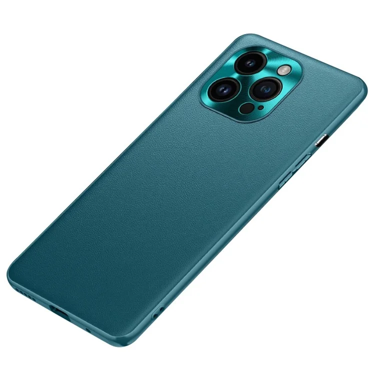 Phone Case for iPhone 14 Pro Max, Metal Lens Design Textured PU Leather Coating TPU + PC Protector Back Guard Protective Cover - Blue