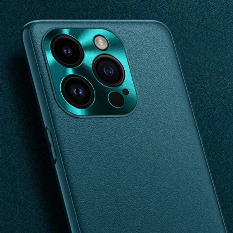 Phone Case for iPhone 14 Pro Max, Metal Lens Design Textured PU Leather Coating TPU + PC Protector Back Guard Protective Cover - Blue