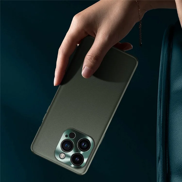 Phone Case for iPhone 14 Pro Max, Metal Lens Design Textured PU Leather Coating TPU + PC Protector Back Guard Protective Cover - Blue