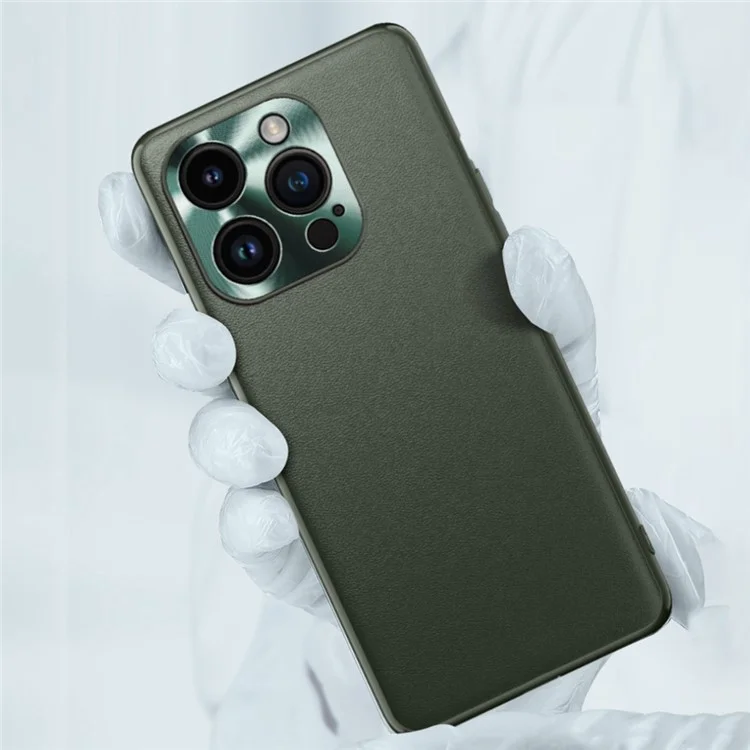 Phone Case for iPhone 14 Pro Max, Metal Lens Design Textured PU Leather Coating TPU + PC Protector Back Guard Protective Cover - Blue