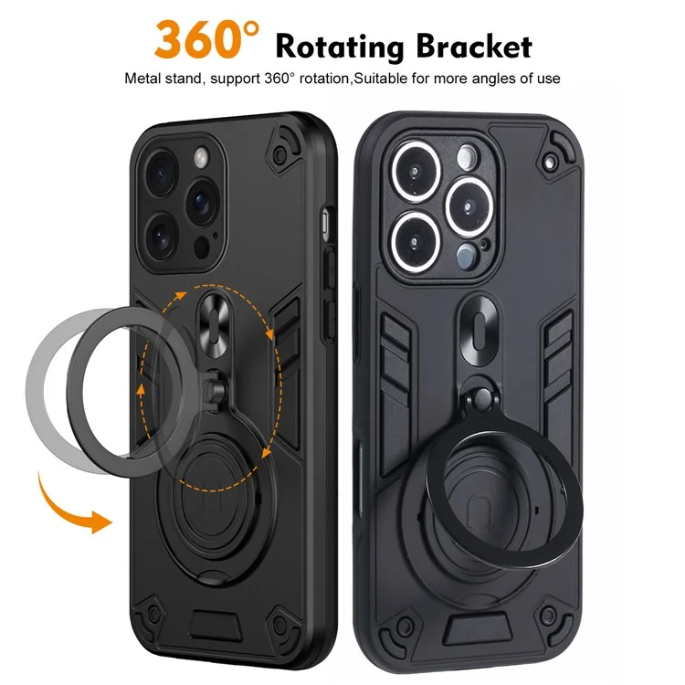 Funda para iPhone 16 Pro Max con soporte giratorio, protección contra caídas de PC+TPU - Negro