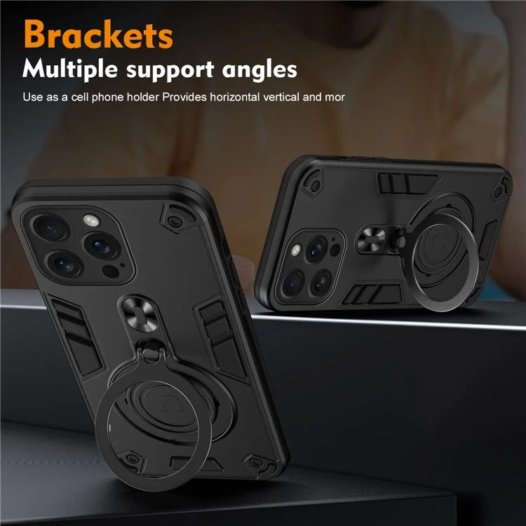 Funda para iPhone 16 Pro Max con soporte giratorio, protección contra caídas de PC+TPU - Negro