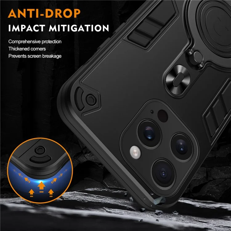Funda para iPhone 16 Pro Max con soporte giratorio, protección contra caídas de PC+TPU - Negro