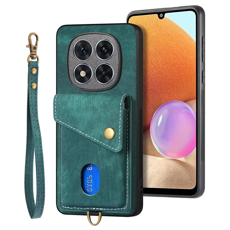 Custodia per Xiaomi Redmi Note 14 Pro 5G in pelle + TPU, con slot per schede e supporto - Verde