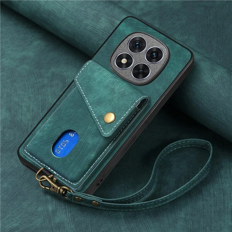Custodia per Xiaomi Redmi Note 14 Pro 5G in pelle + TPU, con slot per schede e supporto - Verde