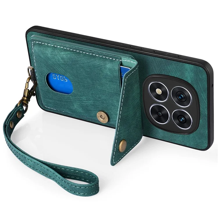 Custodia per Xiaomi Redmi Note 14 Pro 5G in pelle + TPU, con slot per schede e supporto - Verde