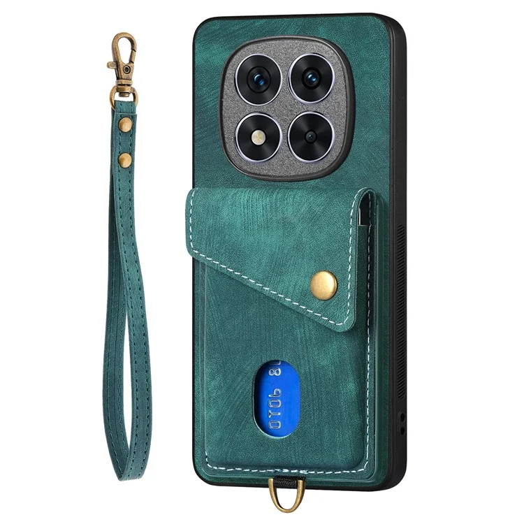 Custodia per Xiaomi Redmi Note 14 Pro 5G in pelle + TPU, con slot per schede e supporto - Verde