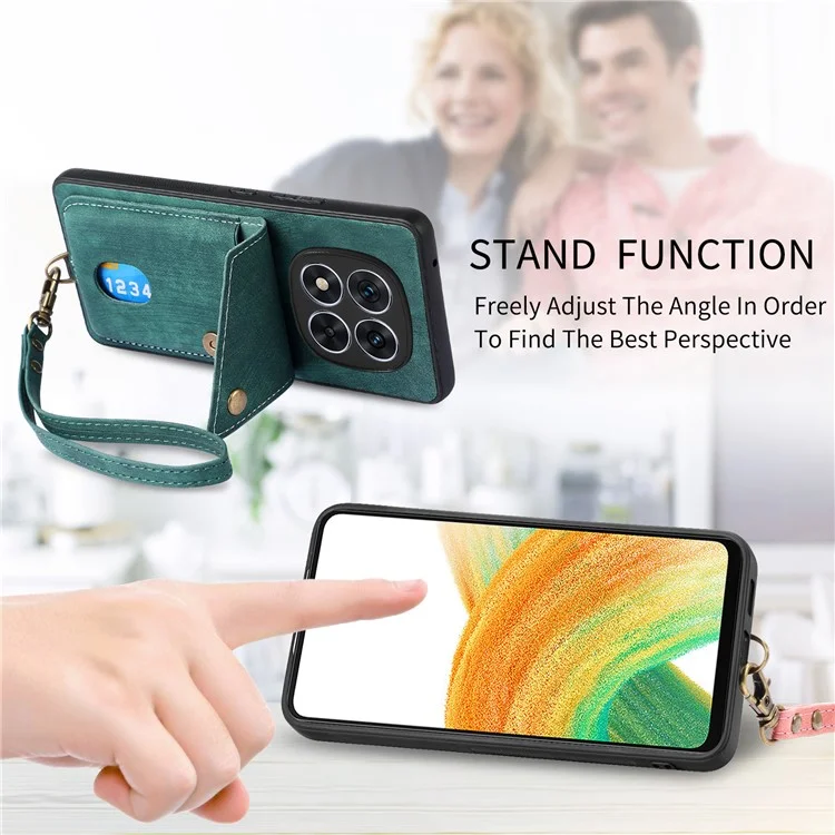 Custodia per Xiaomi Redmi Note 14 Pro 5G in pelle + TPU, con slot per schede e supporto - Verde