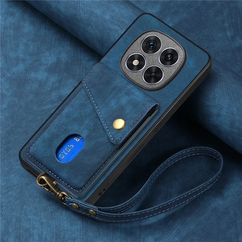 For Xiaomi Redmi Note 14 Pro 5G / Poco X7 5G Case Leather+TPU Back Cover with Card Slot Kickstand - Blue