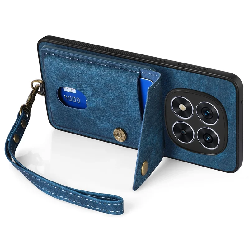 For Xiaomi Redmi Note 14 Pro 5G / Poco X7 5G Case Leather+TPU Back Cover with Card Slot Kickstand - Blue