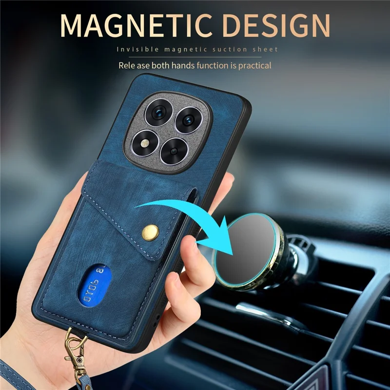 For Xiaomi Redmi Note 14 Pro 5G / Poco X7 5G Case Leather+TPU Back Cover with Card Slot Kickstand - Blue
