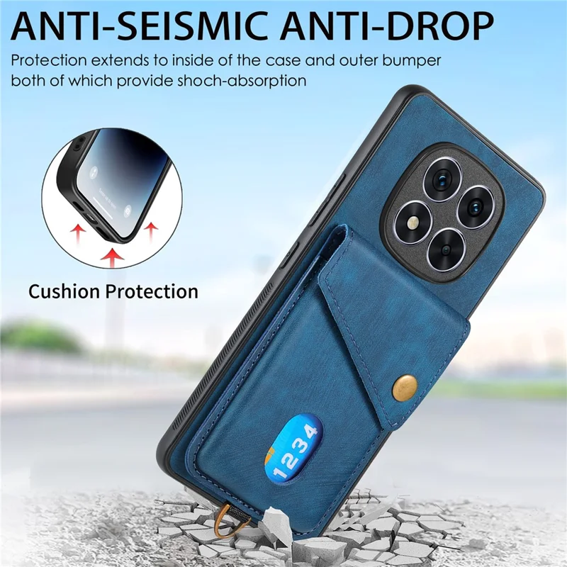 For Xiaomi Redmi Note 14 Pro 5G / Poco X7 5G Case Leather+TPU Back Cover with Card Slot Kickstand - Blue