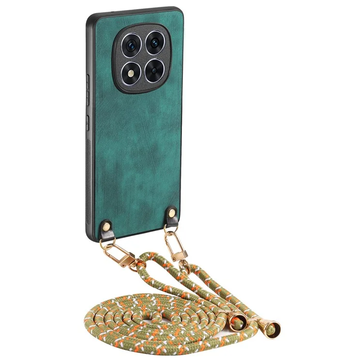 Für Xiaomi Redmi Note 14 Pro+ 5G Hülle Retro-Textur Lederüberzogene PC+TPU-Handyhülle mit Aufhängeseil - Grün