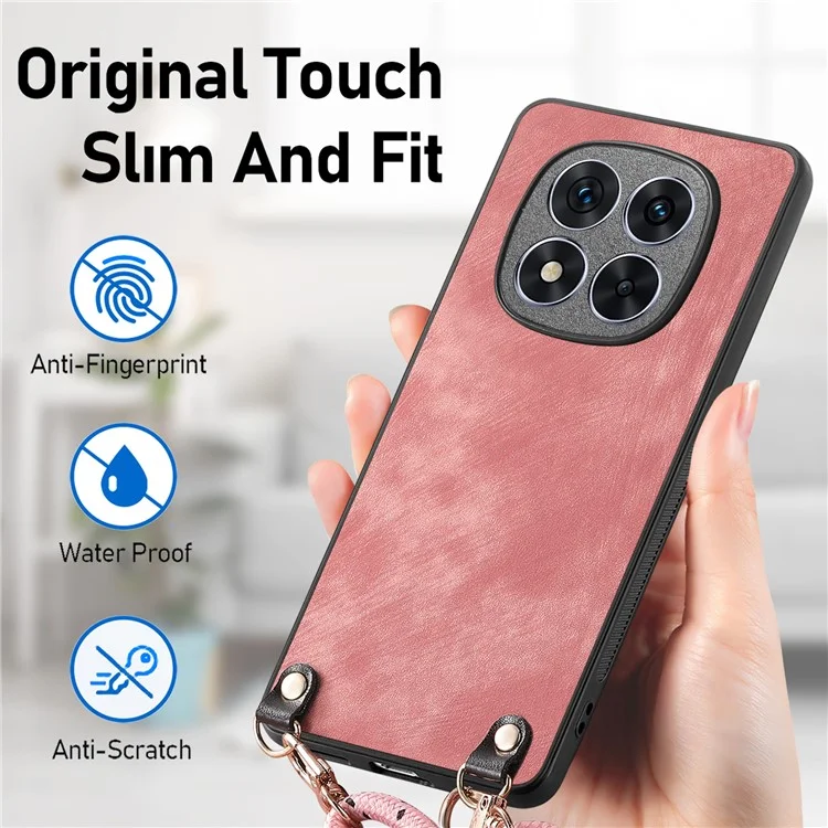 Für Xiaomi Redmi Note 14 Pro+ 5G Hülle Retro-Textur Lederüberzogene PC+TPU-Handyhülle mit Aufhängeseil - Grün
