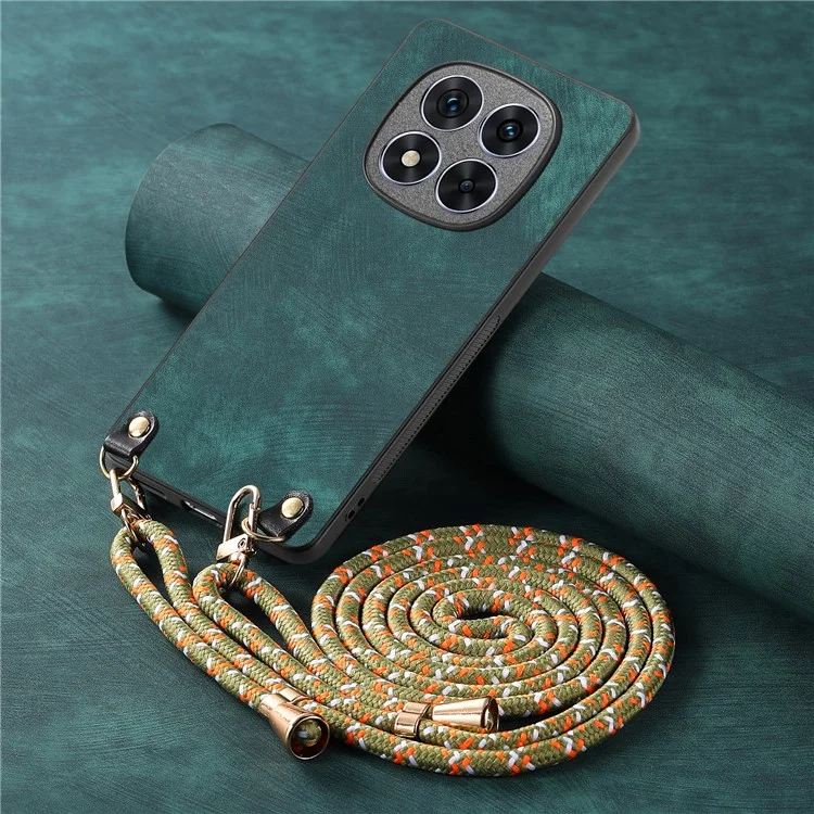 Für Xiaomi Redmi Note 14 Pro+ 5G Hülle Retro-Textur Lederüberzogene PC+TPU-Handyhülle mit Aufhängeseil - Grün