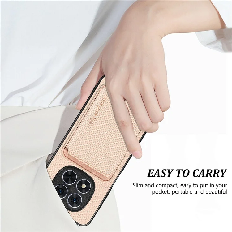 Custodia per Xiaomi Redmi Note 14 Pro+ 5G in fibra di carbonio e pelle con tasca staccabile per schede - Marrone