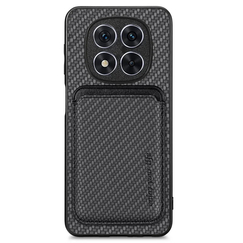 For Xiaomi Redmi Note 14 Pro+ 5G Case Carbon Fiber Leather Back Cover with Detachable Card Bag - Black