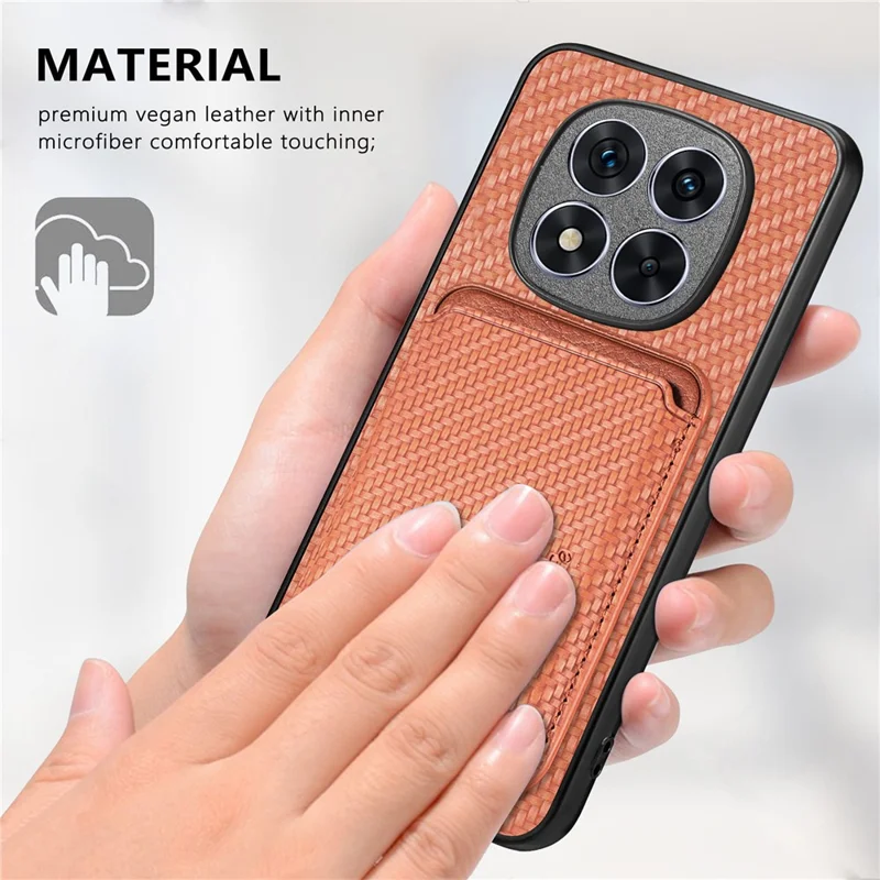 For Xiaomi Redmi Note 14 Pro+ 5G Case Carbon Fiber Leather Back Cover with Detachable Card Bag - Black
