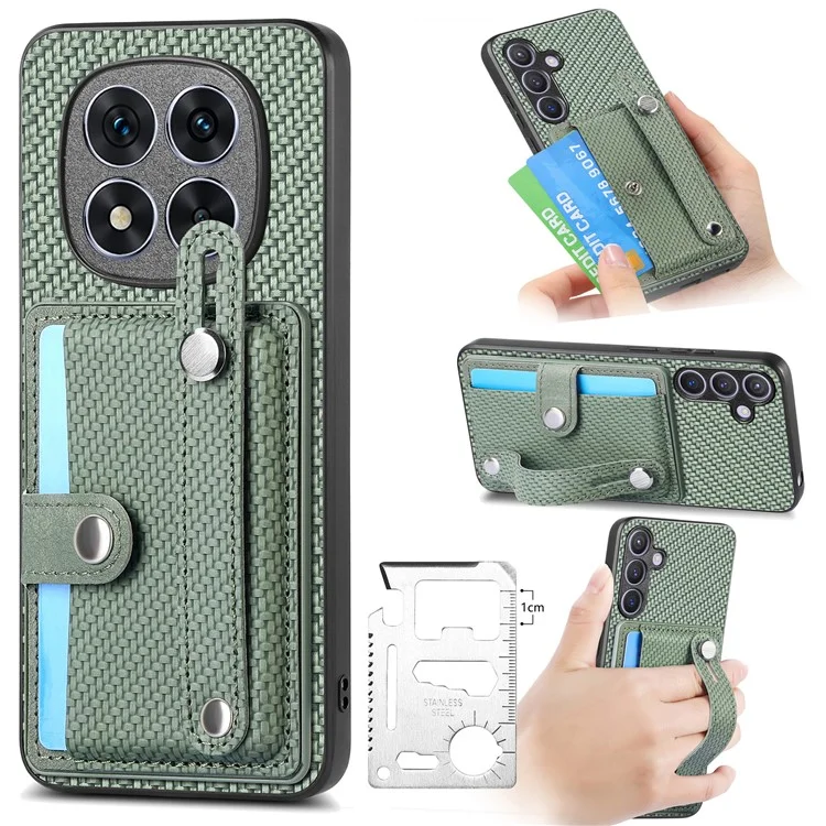 Étui pour Xiaomi Redmi Note 14 Pro+ 5G avec porte-cartes, dragonne et revêtement en cuir - Vert