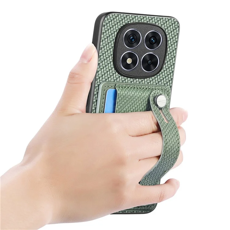 Étui pour Xiaomi Redmi Note 14 Pro+ 5G avec porte-cartes, dragonne et revêtement en cuir - Vert