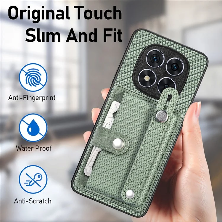 Étui pour Xiaomi Redmi Note 14 Pro+ 5G avec porte-cartes, dragonne et revêtement en cuir - Vert