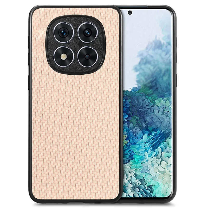 For Xiaomi Redmi Note 14 Pro+ 5G Case Carbon Fiber Texture PU+PC+TPU Phone Cover - Apricot