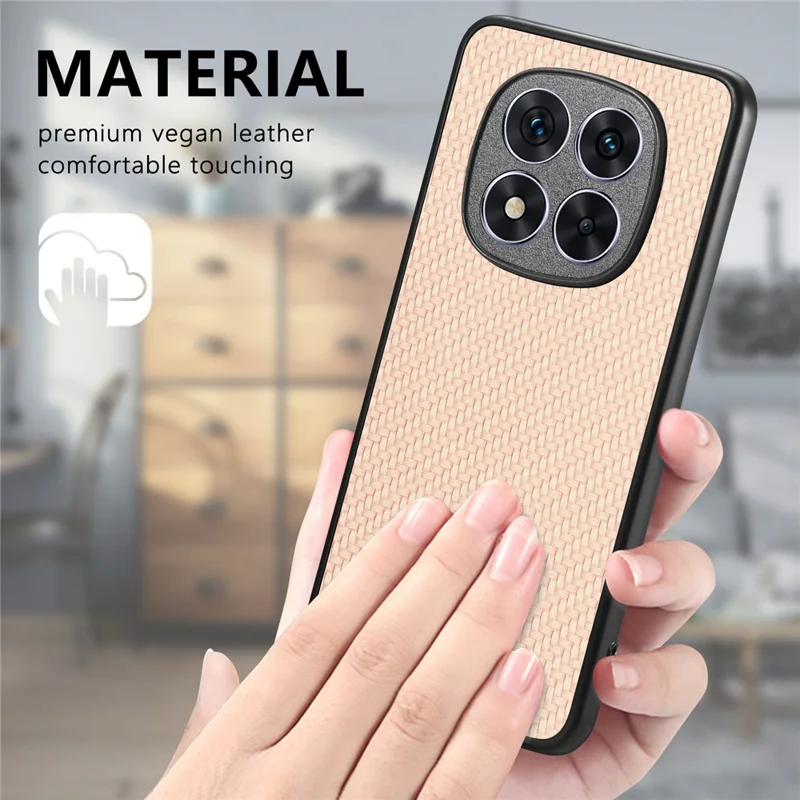 For Xiaomi Redmi Note 14 Pro+ 5G Case Carbon Fiber Texture PU+PC+TPU Phone Cover - Apricot