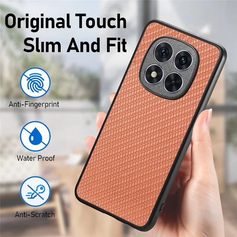 For Xiaomi Redmi Note 14 Pro+ 5G Case Carbon Fiber Texture PU+PC+TPU Phone Cover - Apricot