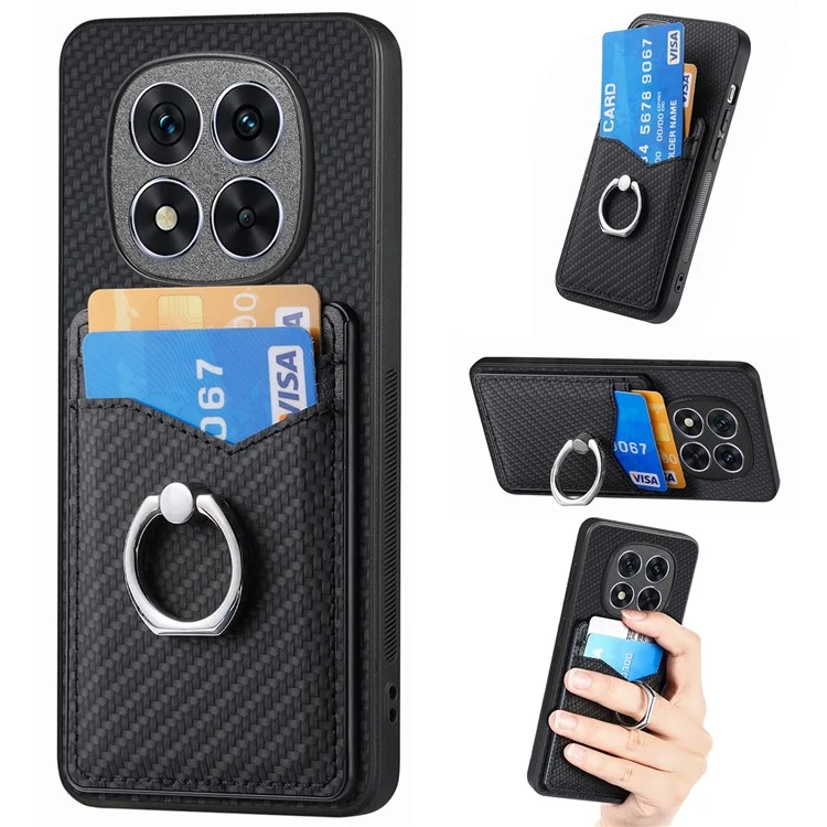 Custodia in pelle per Xiaomi Redmi Note 14 Pro+ 5G con slot per schede, supporto e anello di supporto - Nero