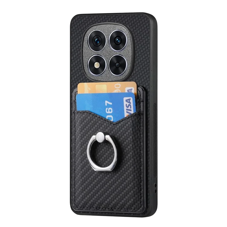 Custodia in pelle per Xiaomi Redmi Note 14 Pro+ 5G con slot per schede, supporto e anello di supporto - Nero