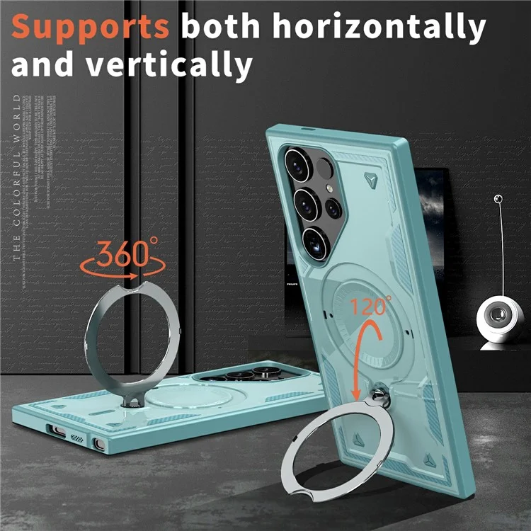 Custodia per Samsung Galaxy S25 Ultra compatibile con MagSafe, protezione militare in PC+TPU con supporto - Blu chiaro