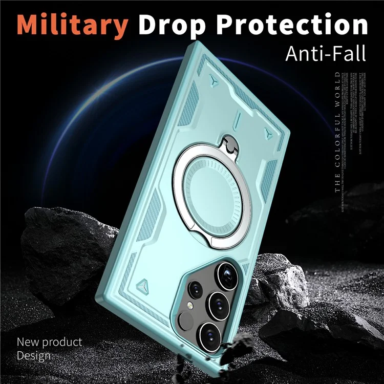 Custodia per Samsung Galaxy S25 Ultra compatibile con MagSafe, protezione militare in PC+TPU con supporto - Blu chiaro