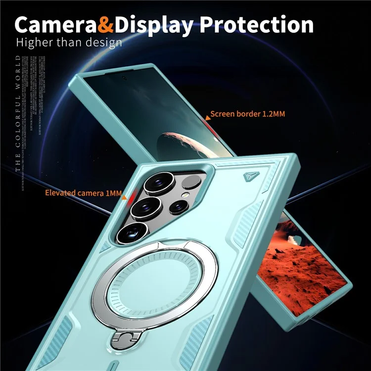 Custodia per Samsung Galaxy S25 Ultra compatibile con MagSafe, protezione militare in PC+TPU con supporto - Blu chiaro