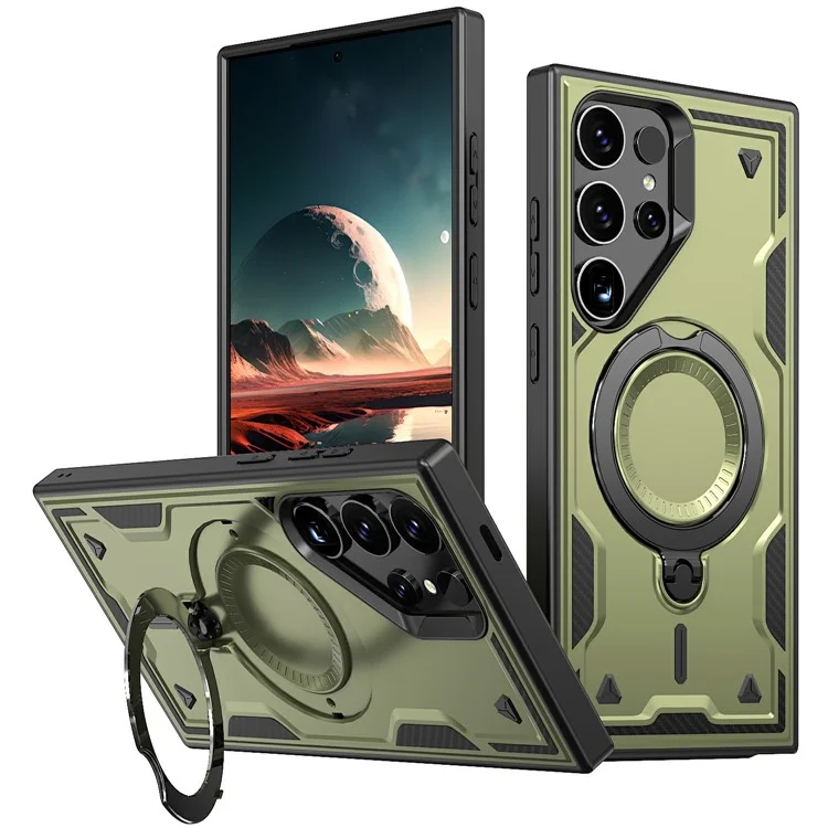 Custodia per Samsung Galaxy S25 Ultra compatibile con MagSafe, protezione militare in PC+TPU con supporto - Verde oliva