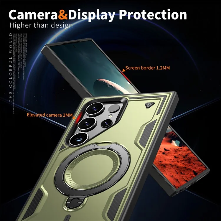 Custodia per Samsung Galaxy S25 Ultra compatibile con MagSafe, protezione militare in PC+TPU con supporto - Verde oliva