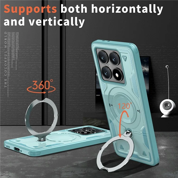 Capa para Xiaomi 14T Pro Compatível com MagSafe Proteção Militar PC+TPU Com Suporte - Azul Bebê