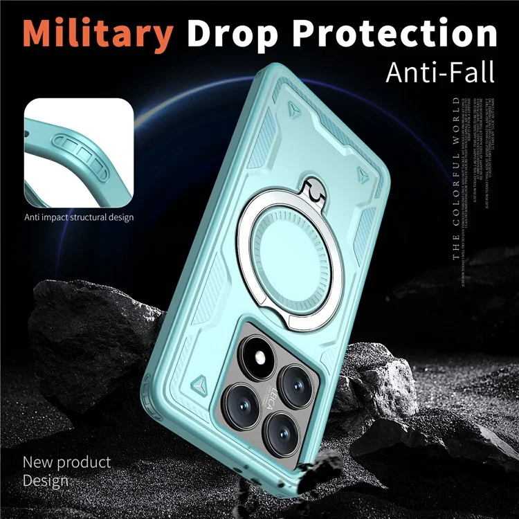 Capa para Xiaomi 14T Pro Compatível com MagSafe Proteção Militar PC+TPU Com Suporte - Azul Bebê