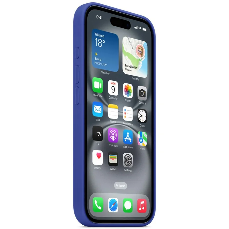 Coque arrière en silicone liquide compatible avec iPhone 16 et MagSafe (sans logo) - Bleu brillant