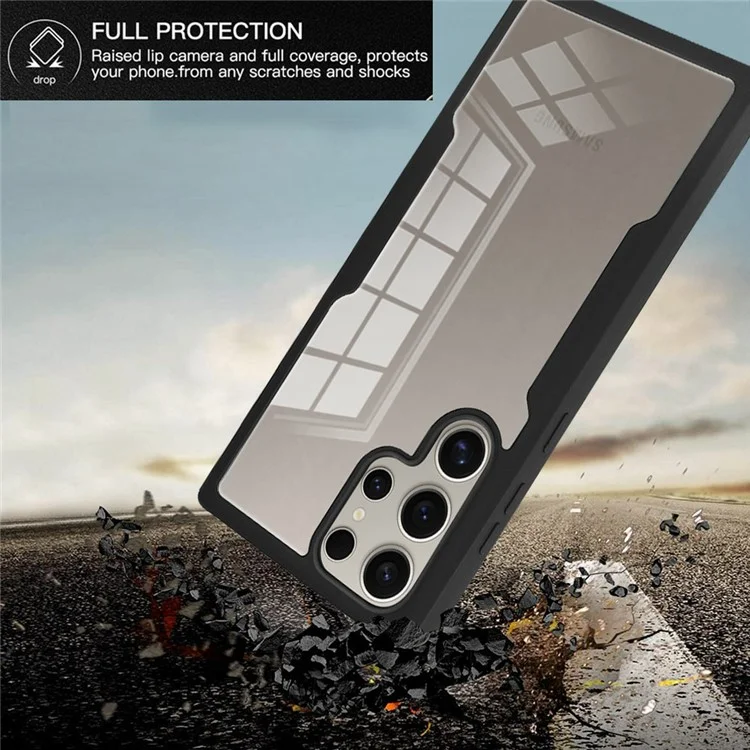 Custodia per Samsung Galaxy S25 Ultra in acrilico + TPU, cover per telefono trasparente con pellicola protettiva in PET - Nero
