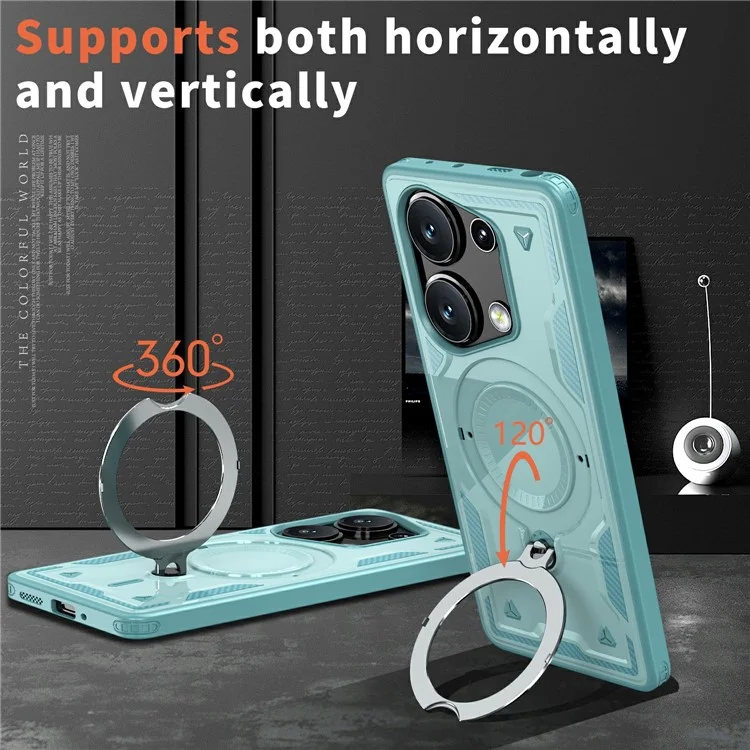 Coque pour Xiaomi Poco M6 Pro 4G / Redmi Note 13 Pro 4G compatible avec MagSafe, protection militaire en PC+TPU avec support - Bleu bébé
