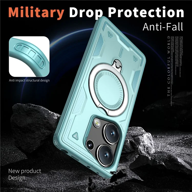 Coque pour Xiaomi Poco M6 Pro 4G / Redmi Note 13 Pro 4G compatible avec MagSafe, protection militaire en PC+TPU avec support - Bleu bébé