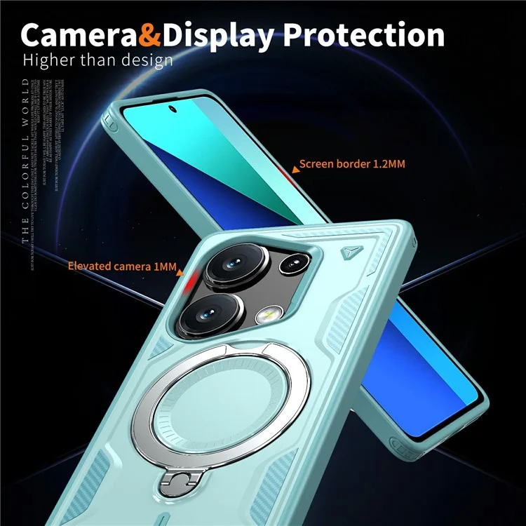 Coque pour Xiaomi Poco M6 Pro 4G / Redmi Note 13 Pro 4G compatible avec MagSafe, protection militaire en PC+TPU avec support - Bleu bébé