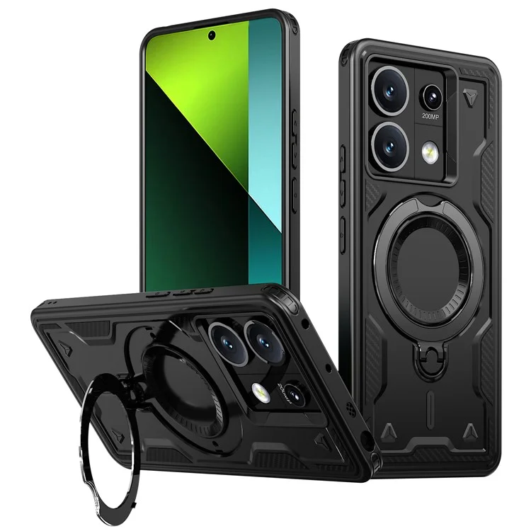Coque pour Xiaomi Redmi Note 13 5G compatible avec MagSafe, protection militaire en PC+TPU avec support - Noir