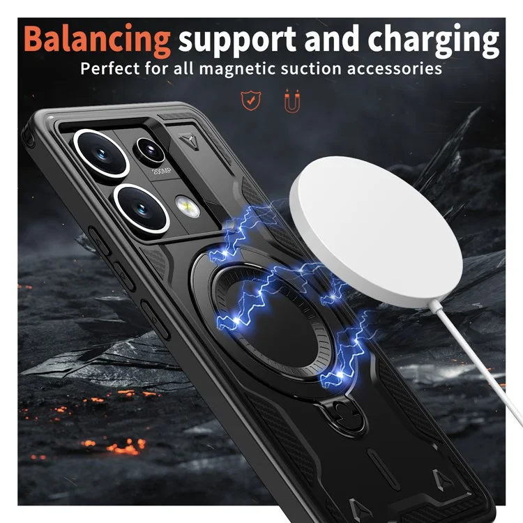 Coque pour Xiaomi Redmi Note 13 5G compatible avec MagSafe, protection militaire en PC+TPU avec support - Noir