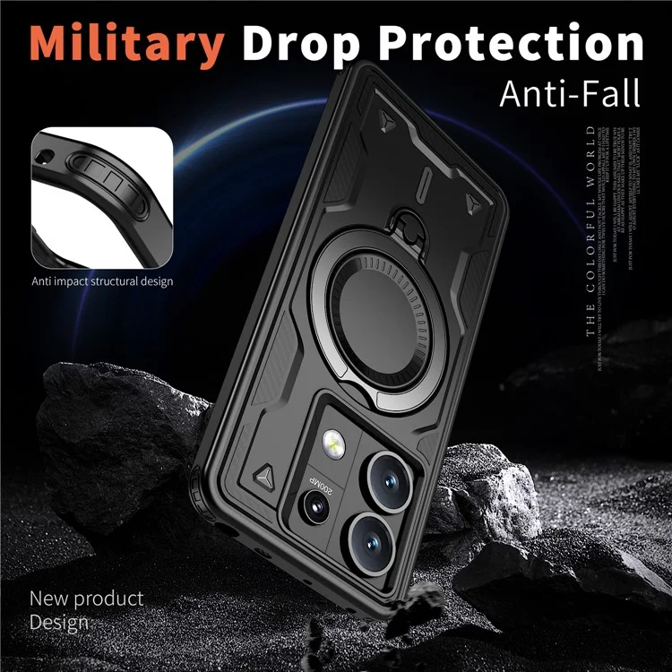 Coque pour Xiaomi Redmi Note 13 5G compatible avec MagSafe, protection militaire en PC+TPU avec support - Noir