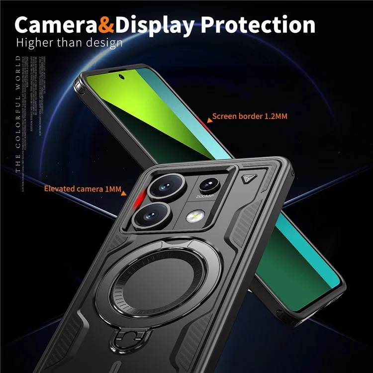 Coque pour Xiaomi Redmi Note 13 5G compatible avec MagSafe, protection militaire en PC+TPU avec support - Noir