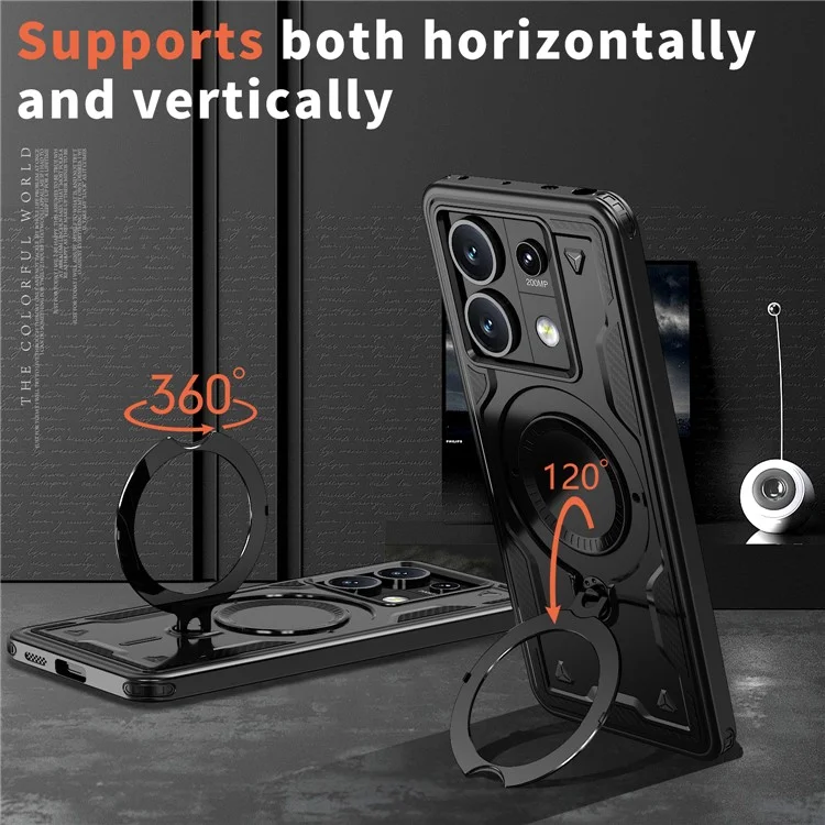 Coque pour Xiaomi Redmi Note 13 5G compatible avec MagSafe, protection militaire en PC+TPU avec support - Noir